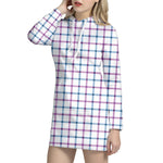 Blue And Purple Tattersall Pattern Print Hoodie Dress