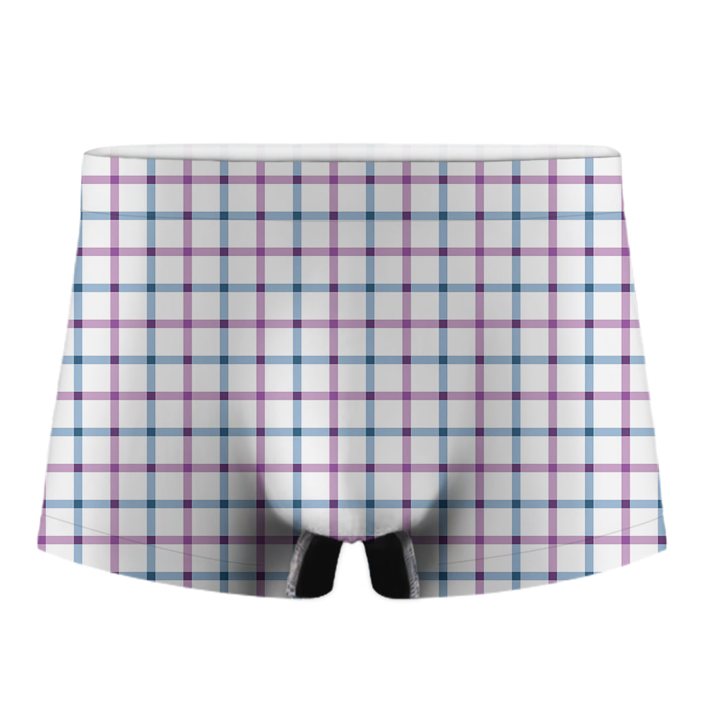Blue And Purple Tattersall Pattern Print Men's Boxer Briefs
