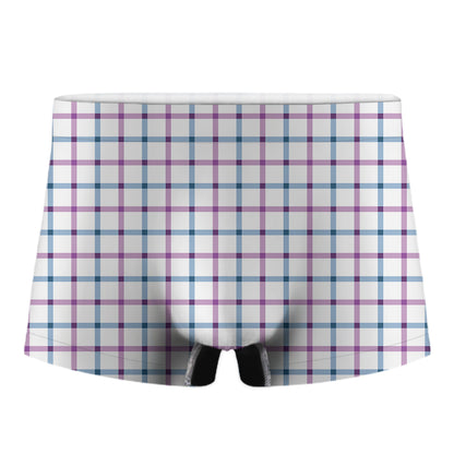Blue And Purple Tattersall Pattern Print Men's Boxer Briefs