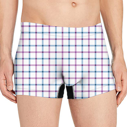 Blue And Purple Tattersall Pattern Print Men's Boxer Briefs