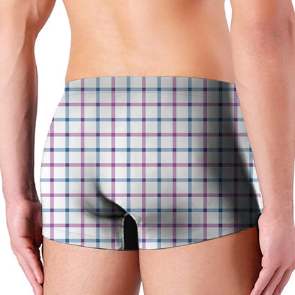 Blue And Purple Tattersall Pattern Print Men's Boxer Briefs
