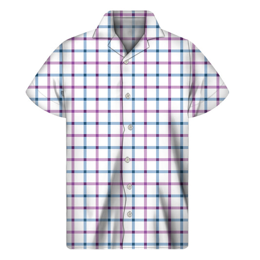 Blue And Purple Tattersall Pattern Print Men's Short Sleeve Shirt