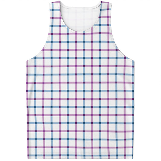 Blue And Purple Tattersall Pattern Print Men's Tank Top