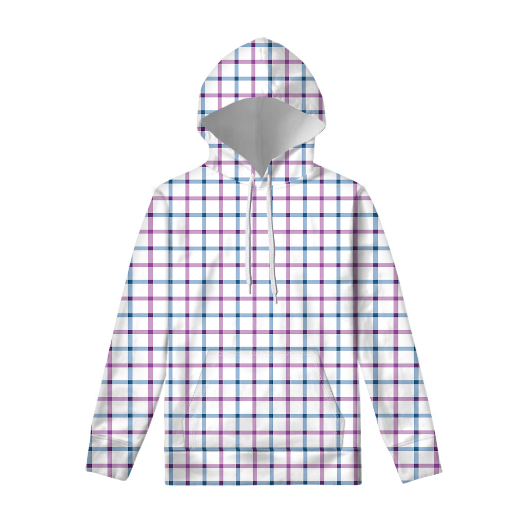 Blue And Purple Tattersall Pattern Print Pullover Hoodie
