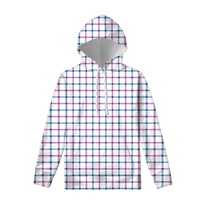 Blue And Purple Tattersall Pattern Print Pullover Hoodie