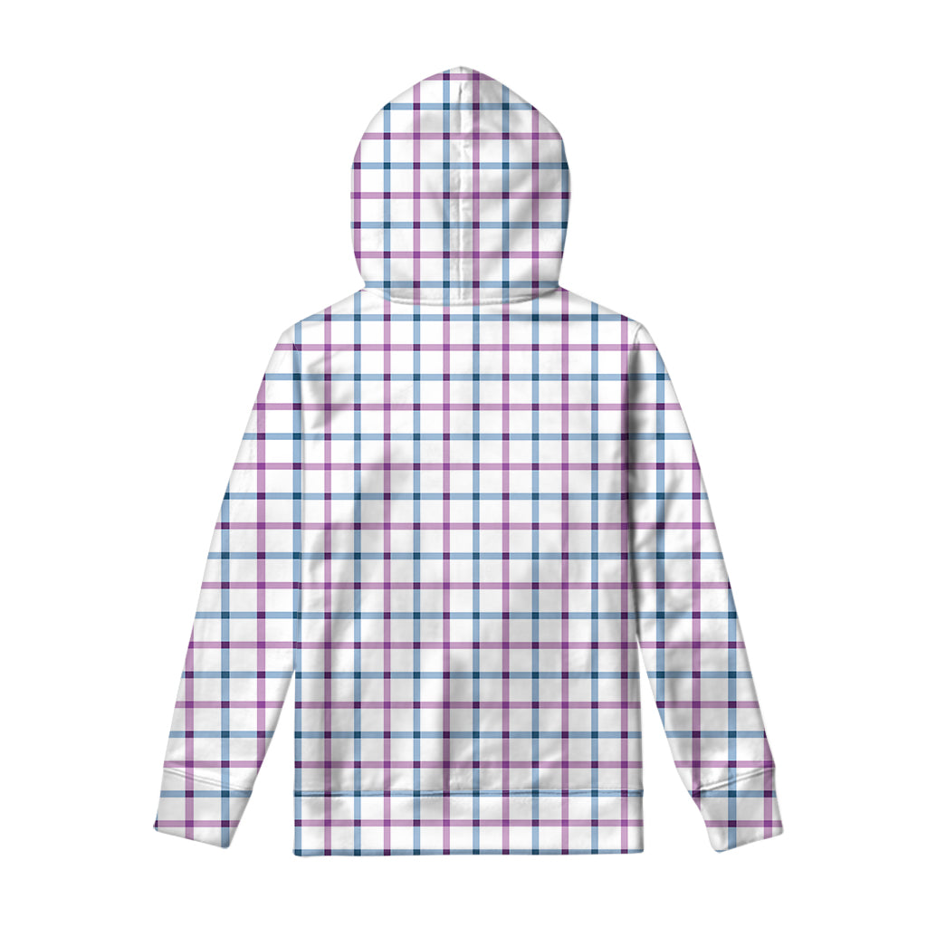 Blue And Purple Tattersall Pattern Print Pullover Hoodie
