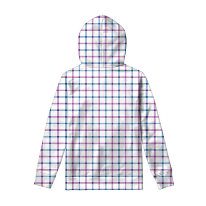 Blue And Purple Tattersall Pattern Print Pullover Hoodie