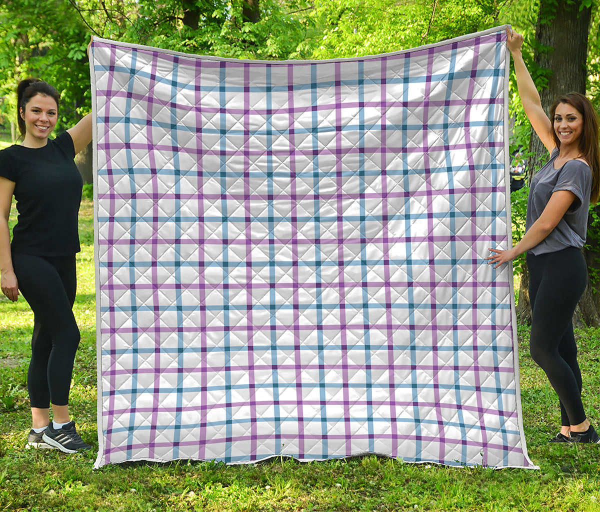 Blue And Purple Tattersall Pattern Print Quilt