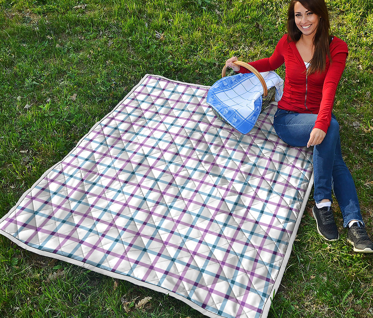 Blue And Purple Tattersall Pattern Print Quilt