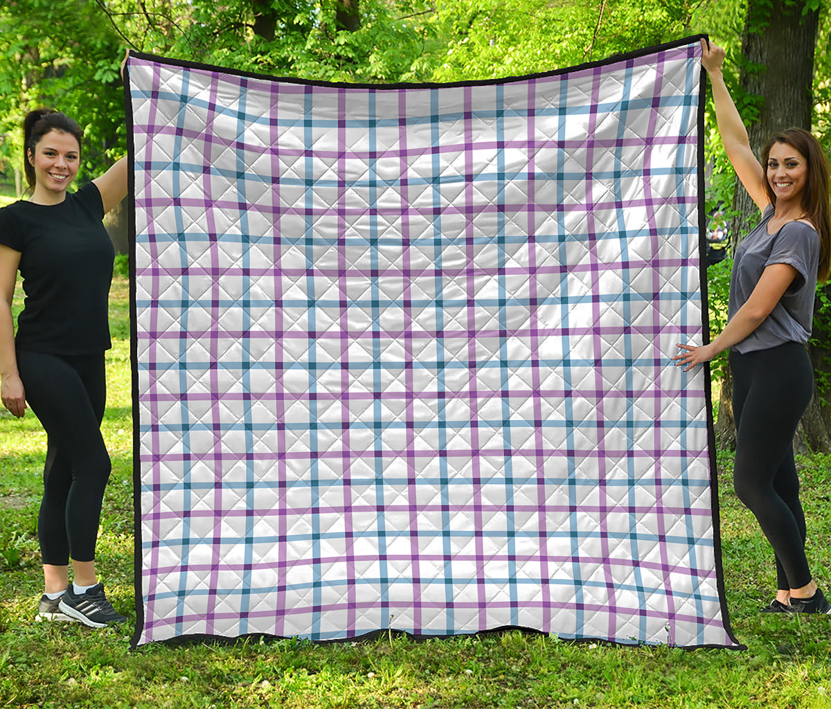 Blue And Purple Tattersall Pattern Print Quilt