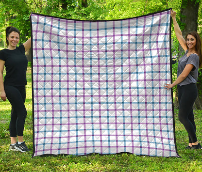 Blue And Purple Tattersall Pattern Print Quilt