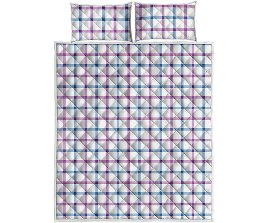 Blue And Purple Tattersall Pattern Print Quilt Bed Set