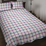 Blue And Purple Tattersall Pattern Print Quilt Bed Set