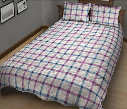 Blue And Purple Tattersall Pattern Print Quilt Bed Set