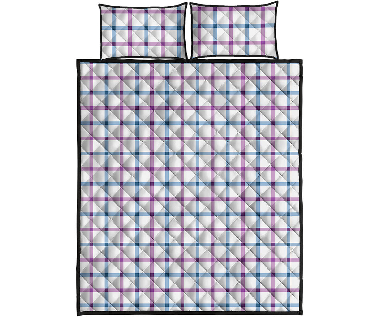 Blue And Purple Tattersall Pattern Print Quilt Bed Set