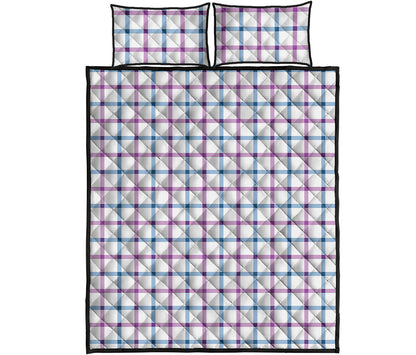 Blue And Purple Tattersall Pattern Print Quilt Bed Set