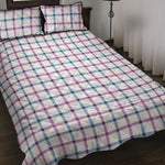 Blue And Purple Tattersall Pattern Print Quilt Bed Set