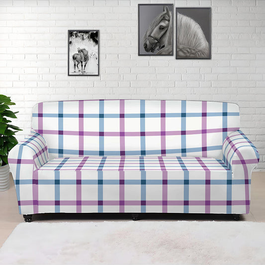 Blue And Purple Tattersall Pattern Print Sofa Cover