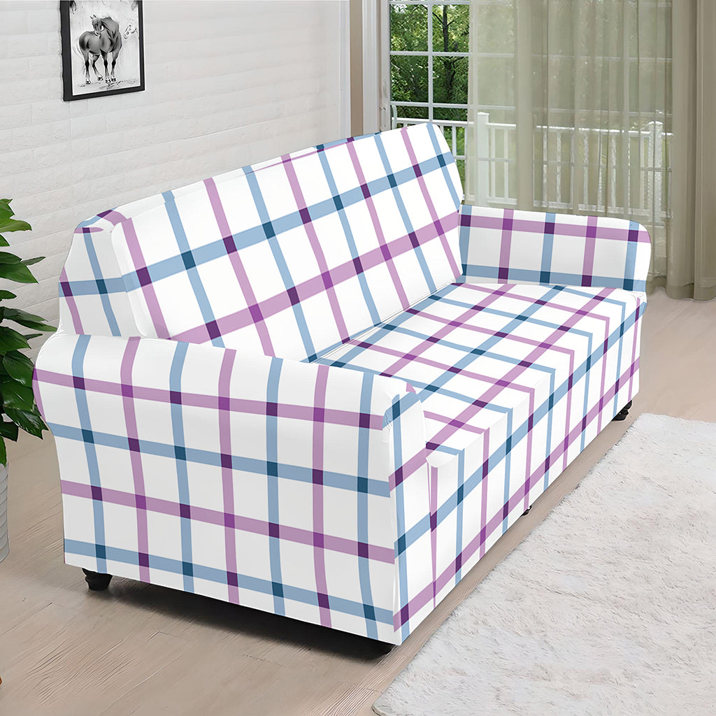 Blue And Purple Tattersall Pattern Print Sofa Cover