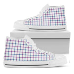 Blue And Purple Tattersall Pattern Print White High Top Shoes