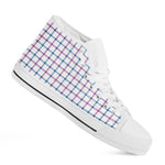 Blue And Purple Tattersall Pattern Print White High Top Shoes