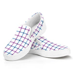 Blue And Purple Tattersall Pattern Print White Slip On Shoes