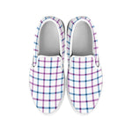 Blue And Purple Tattersall Pattern Print White Slip On Shoes