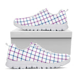 Blue And Purple Tattersall Pattern Print White Sneakers