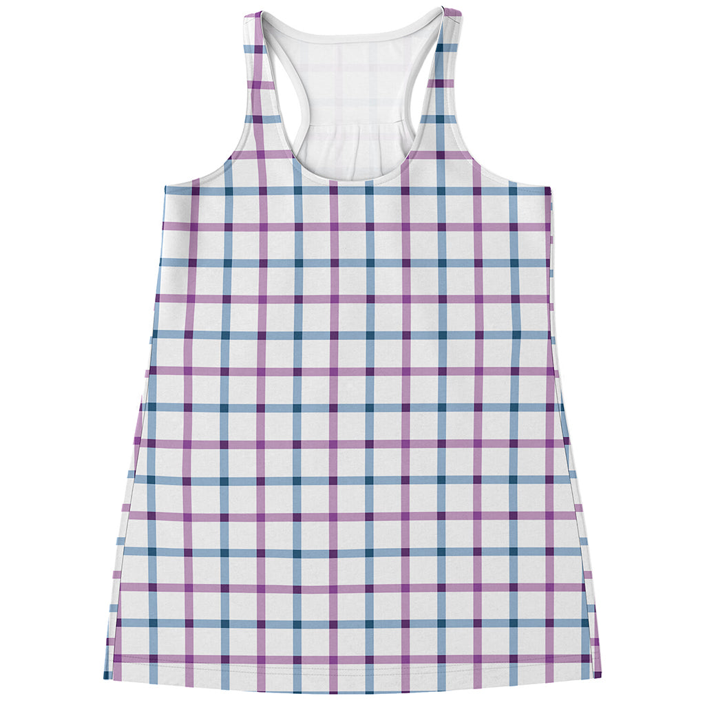 Blue And Purple Tattersall Pattern Print Women's Racerback Tank Top