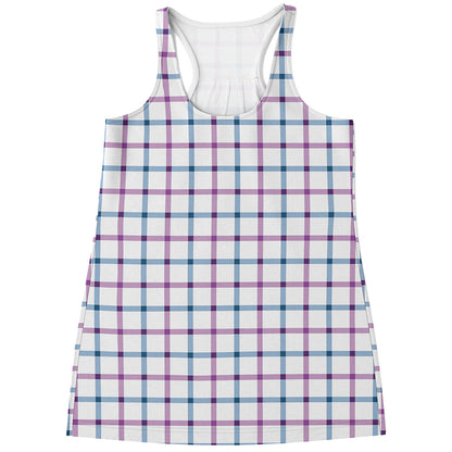Blue And Purple Tattersall Pattern Print Women's Racerback Tank Top