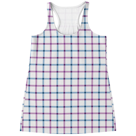 Blue And Purple Tattersall Pattern Print Women's Racerback Tank Top