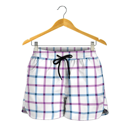 Blue And Purple Tattersall Pattern Print Women's Shorts