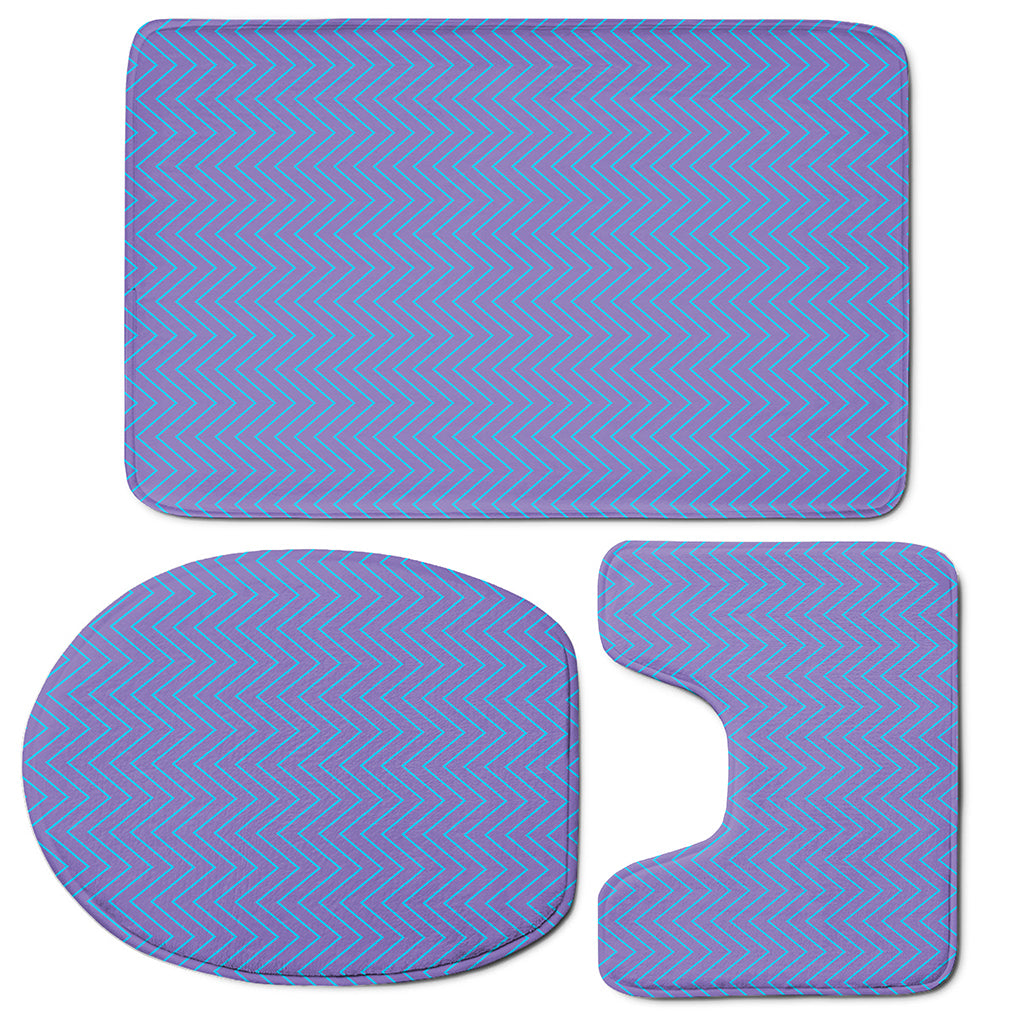 Blue And Purple Zigzag Pattern Print 3 Piece Bath Mat Set