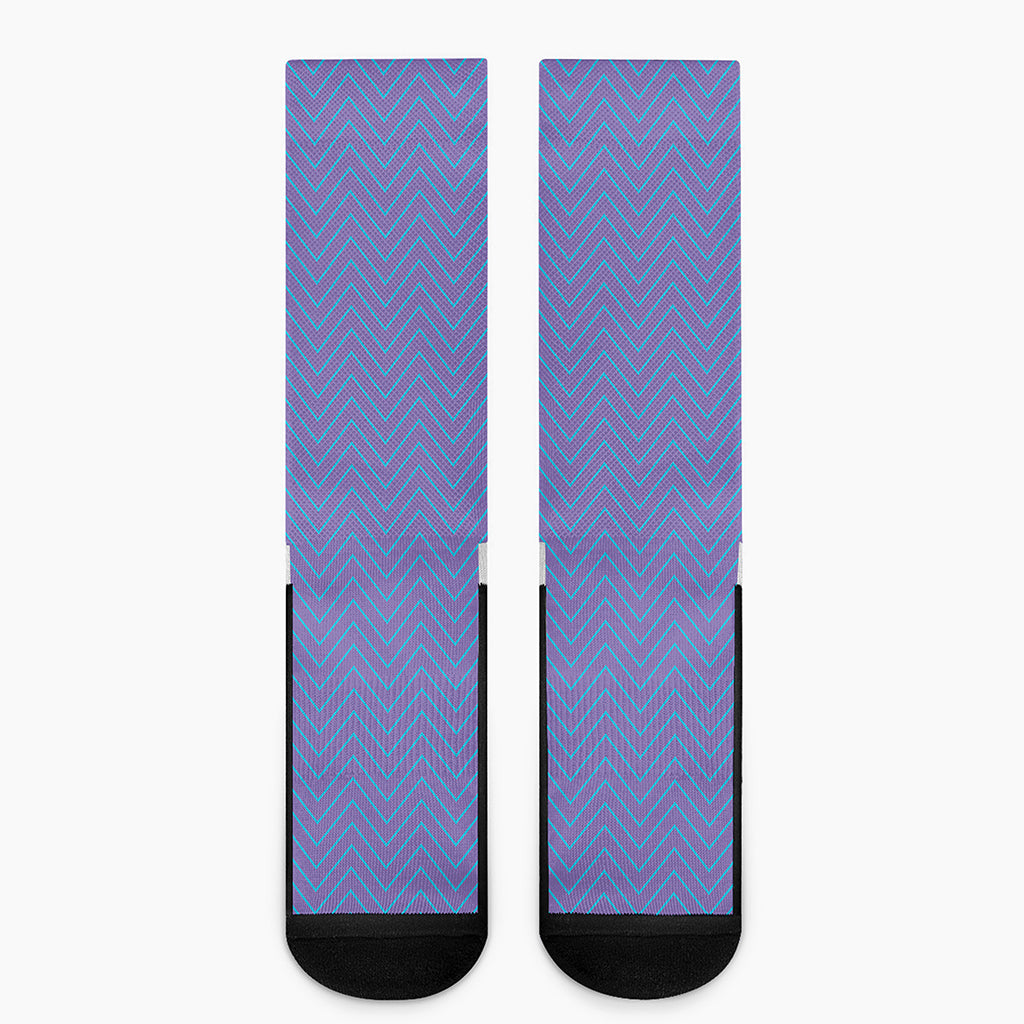 Blue And Purple Zigzag Pattern Print Crew Socks