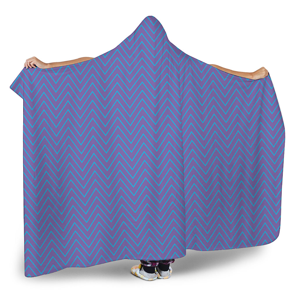 Blue And Purple Zigzag Pattern Print Hooded Blanket