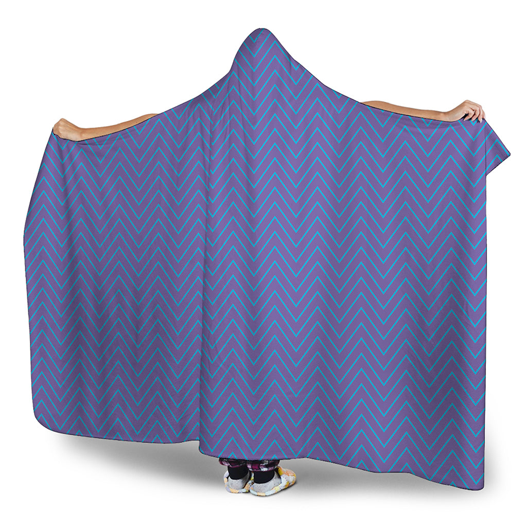 Blue And Purple Zigzag Pattern Print Hooded Blanket
