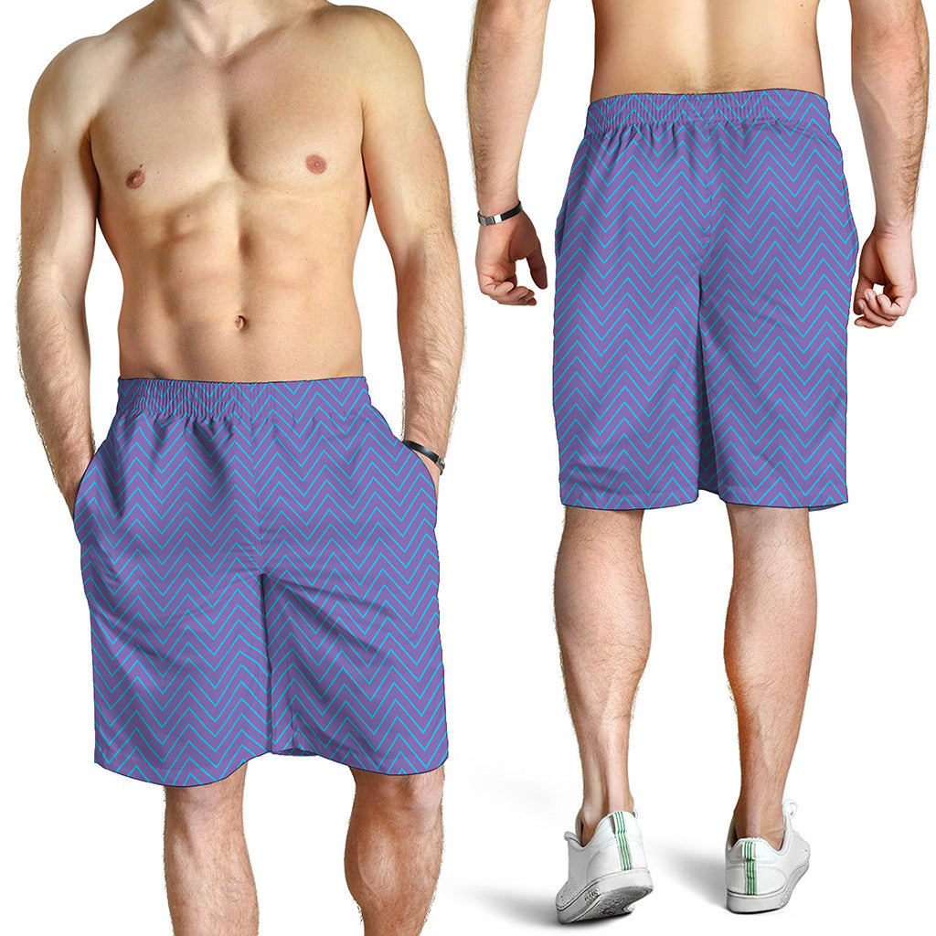 Blue And Purple Zigzag Pattern Print Men's Shorts