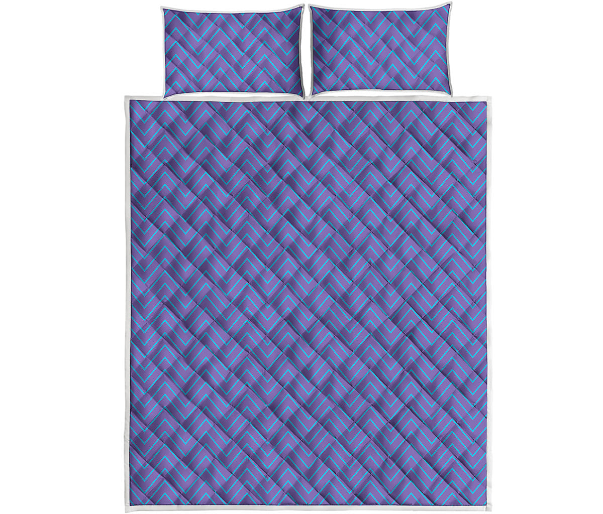 Blue And Purple Zigzag Pattern Print Quilt Bed Set