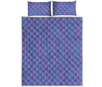 Blue And Purple Zigzag Pattern Print Quilt Bed Set
