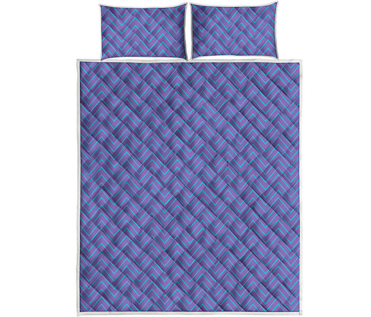 Blue And Purple Zigzag Pattern Print Quilt Bed Set