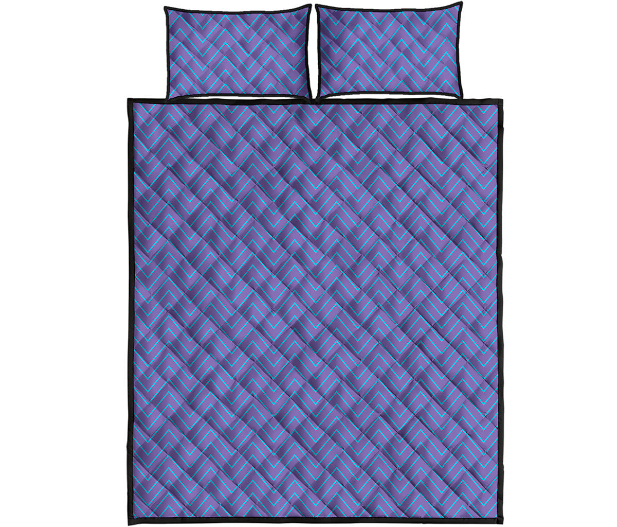 Blue And Purple Zigzag Pattern Print Quilt Bed Set