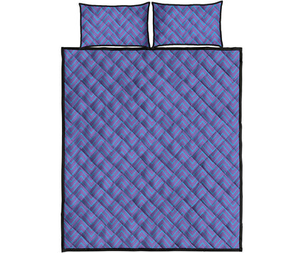 Blue And Purple Zigzag Pattern Print Quilt Bed Set