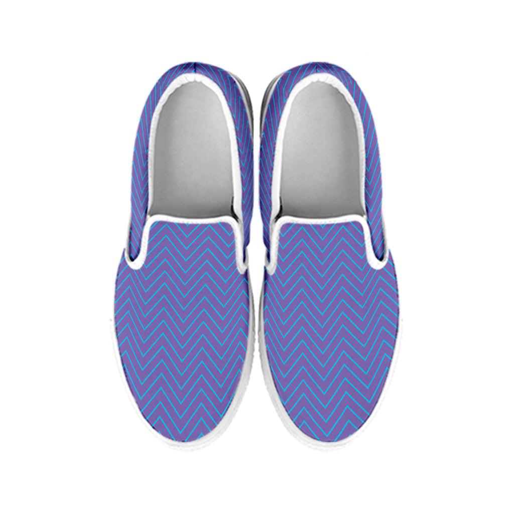 Blue And Purple Zigzag Pattern Print White Slip On Shoes