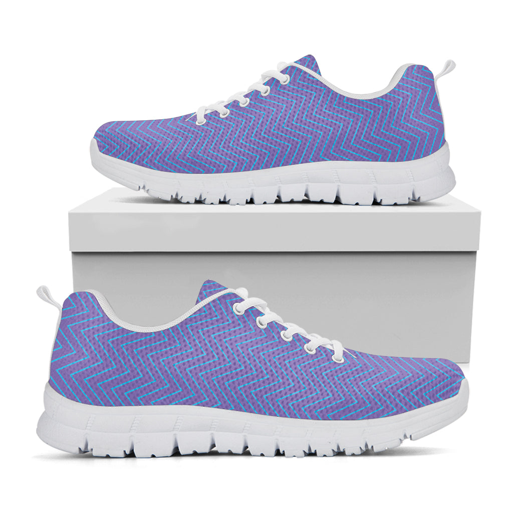 Blue And Purple Zigzag Pattern Print White Sneakers