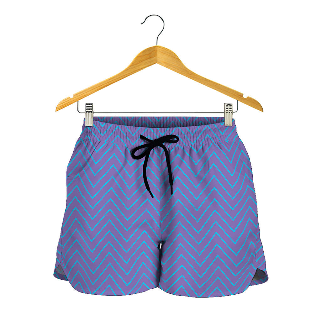 Blue And Purple Zigzag Pattern Print Women's Shorts