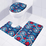 Blue And Red Aztec Pattern Print 3 Piece Bath Mat Set