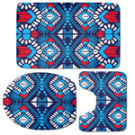 Blue And Red Aztec Pattern Print 3 Piece Bath Mat Set