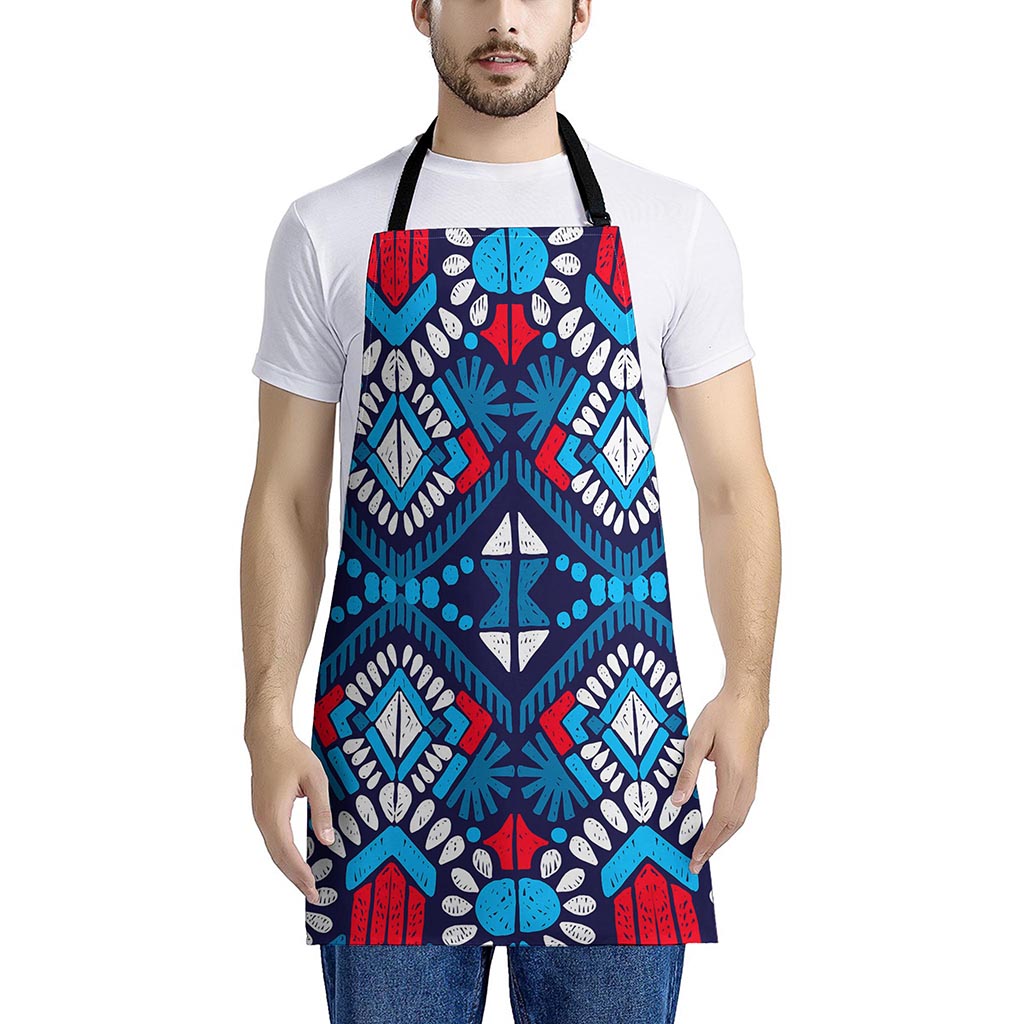 Blue And Red Aztec Pattern Print Apron