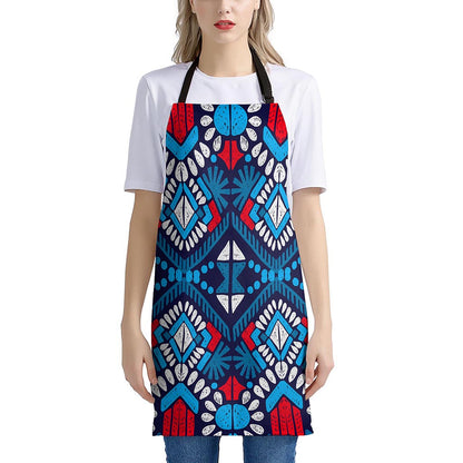 Blue And Red Aztec Pattern Print Apron