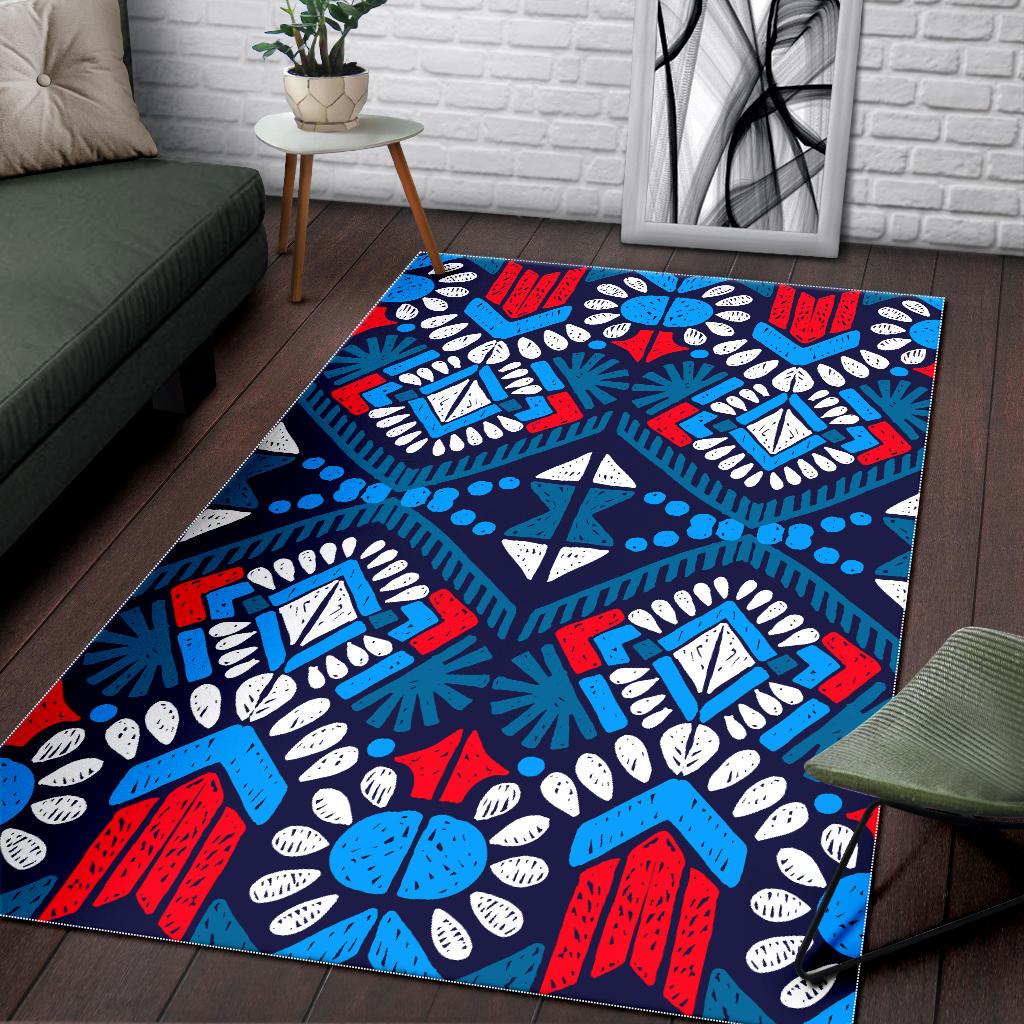 Blue And Red Aztec Pattern Print Area Rug GearFrost